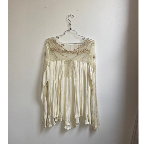 Free People Cream Mixed Media Long Sleeve Top in Tea Combo NWT - Picture 5 of 6